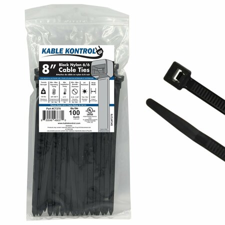 Kable Kontrol Cable Zip Ties 8" Inch Long Heavy Duty - UV Resistant Nylon - 120 Lbs Tensile Strength - 100 pc Pack CT278
